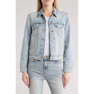 7 For All Mankind Studded Classic Denim Long Sleeve Fashion Trucker Jacket $328